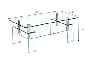 English Elm Rectangle Two Tier Tempered Glass Coffee Table Modern Living Room Center Piece W1718P153989