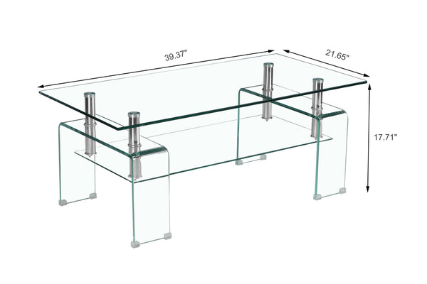 English Elm Rectangle Two Tier Tempered Glass Coffee Table Modern Living Room Center Piece W1718P153989