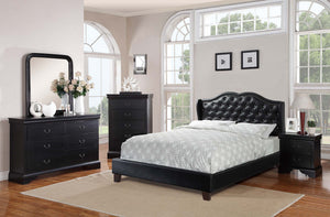 English Elm FULL Faux Leather Full Bed in Black with Solid Wood Frame, 50" Headboard, Modern Durable Design B089S00128