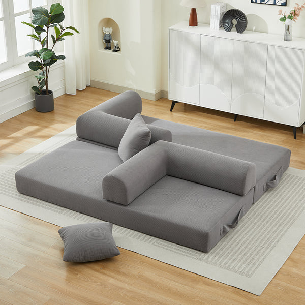 English Elm Folding Sofa Bed Corduroy Convertible 78.5" 3-Seater to Bed No-Assembly Foam Spring Comfort Grey W2915P343898