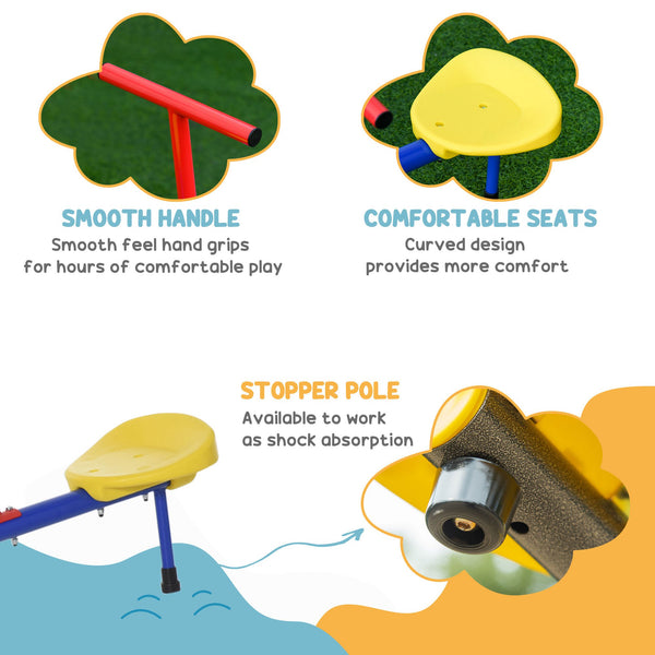 English Elm Outsunny 4 Seat Steel Spinning Seesaw Backyard Playground Equipment for Kids W2225P200487