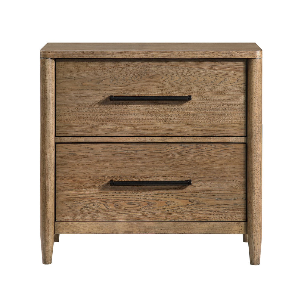 English Elm Modern Hickory Veneer 2-drawer Nightstand with Usb Charging Ports Bedside Storage B011P425801
