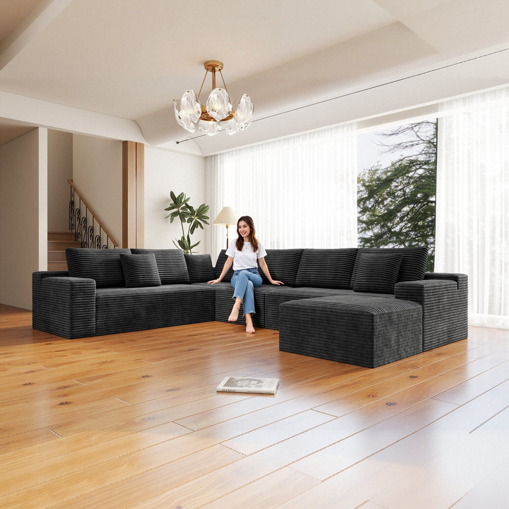 English Elm 137.8*104.3"Modular 137.8*104.3" Modular Sectional Sofa - Plush Corduroy, No Assembly, Versatile 4-Piece Design In Grey W3819S00115