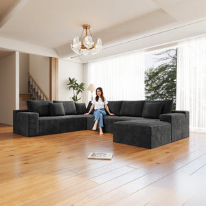 English Elm 137.8*104.3"Modular 137.8*104.3" Modular Sectional Sofa - Plush Corduroy, No Assembly, Versatile 4-Piece Design In Grey W3819S00115
