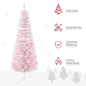 English Elm Homcom 5' Snow Flocked Slim Pencil Christmas Tree – Whimsical Indoor Decor For Small Spaces, Pink W2225P229528