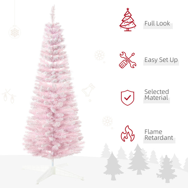English Elm Homcom 5' Snow Flocked Slim Pencil Christmas Tree – Whimsical Indoor Decor For Small Spaces, Pink W2225P229528