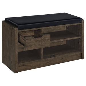 English Elm Astor Smoked Finish Entryway Bench with Drawer Open Shelving and Faux Leather Seat Oak B062P440253