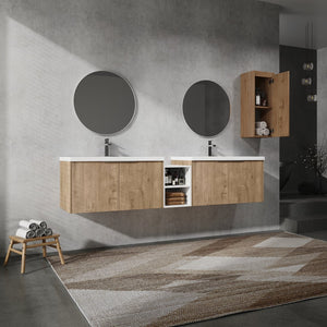 English Elm 84" Wall-Mounted Bathroom Vanity With Soft-Close Doors & Resin Sinks - Modern Storage Solution! W999S00230