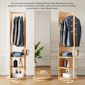 English Elm 360° Rotating Full Length Mirror Solid Wood Coat Hook Rack Freestanding Bedroom Entryway W2987P438049