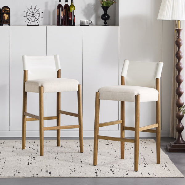 English Elm Christopher Knight Home® - 28.5'', Solid Wood Bar Stool Set of 2 with White Polyester Cushion, 28.5'' Counter Height Modern Rustic Appeal N780P271400W