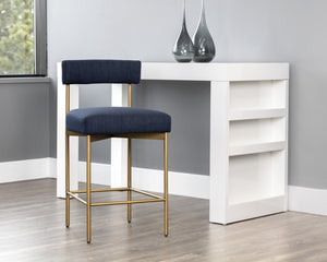 Sunpan Seneca Counter Stool - Modern Open Back Design with Stylish Steel Frame for Contemporary Spaces Antique Brass / Arena Navy