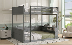 English Elm Queen Size Wooden Bunk Bed With Smart Storage, Led Light, Usb Charging & Modern Grey Finish N7090005006E-GIGA