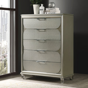 English Elm Contemporary Glam Acrylic-Handled 6-Drawer Dresser with Embossed Panels, Felt-Lined Jewelry Drawer Silver 40 L x 21 W x 51 H B2741P351981