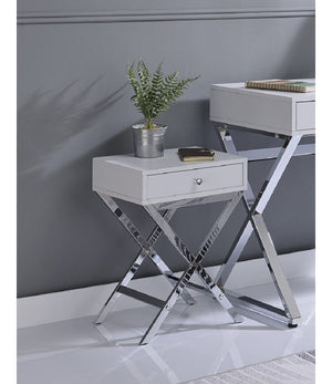 English Elm Rectangular Industrial Wooden Top End Table with Weathered Oak Finish and Sturdy Metal Legs Chrome,White B016P311133