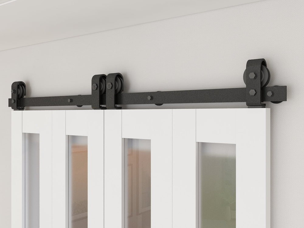 English Elm 30 in Matte Black Steel Sliding Barn Door Frosted Glass Privacy Panel with Hardware B2763P483212