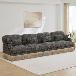 English Elm 131" Chenille Leopard Sectional Sofa Modular 4 Seat Deep Cushion Tassel Trim Khaki W5656S00025