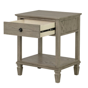 English Elm Victoria Aged Oak Nightstand with Solid Wood Legs, Wire-Brushed Veneer, Drawer & Open Shelf Grey 27 L x 22.75 W x 27.63 H B035P341169