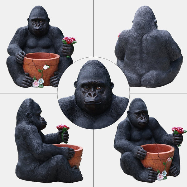 English Elm Outdoor Chimpanzee Resin Garden Statue with Built-in Planter for Patio Decor W5398P455473