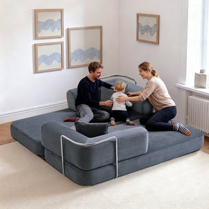 English Elm Floor Sofa Bed Modular Corduroy Convertible Lounge with Steel Frame for Living Room Antique Gray W3565P397201