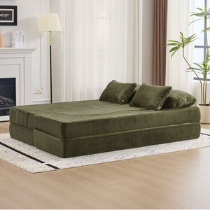 English Elm Queen Foldable Sofa Bed with Plush Chenille Cover, High-Density Foam Convertible Futon for Living Room Guest Room Bedroom Green W1829P348207