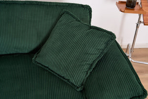 English Elm Corduroy Plush 2-Seat Sofa with 2 Back Cushions, Toss Pillows & Ottomans — Deep Seat Comfort Green W2363S00065