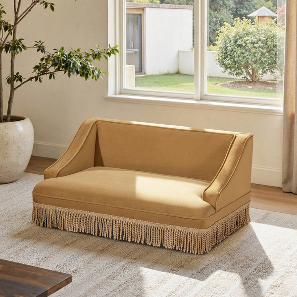 English Elm Duchess Regency Tufted Pet Sofa with Fringe Skirt Velvet Upholstery for Small Dogs Yellow B2719P479030
