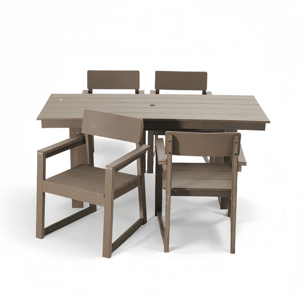 English Elm 5-Piece Hdpe Outdoor Dining Set For 4 – Stylish, Weather-Resistant Dining Table With Umbrella Hole & Ergonomic Chairs W3566S00017