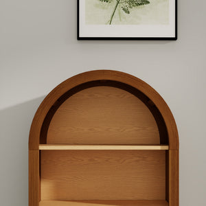 English Elm Arched Three Tier Bookshelf White Frame Woodgrain Shelves Modern Storage for Any Room W2557P428369