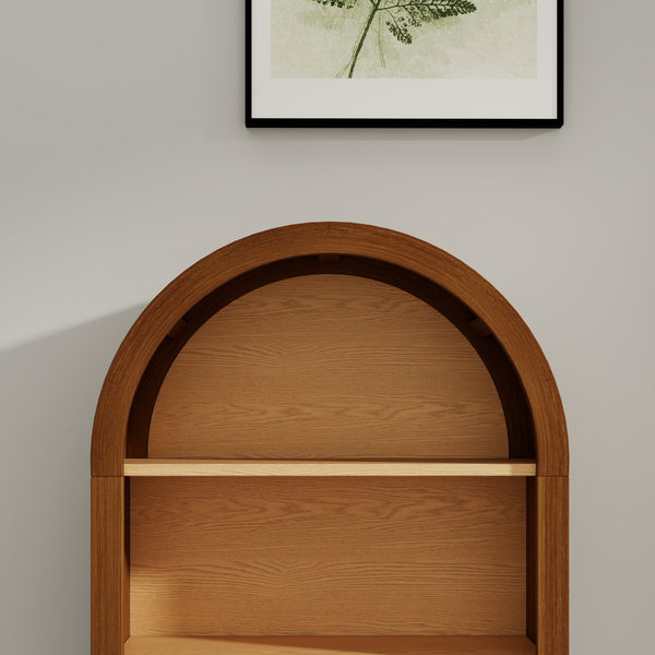 English Elm Arched Three Tier Bookshelf White Frame Woodgrain Shelves Modern Storage for Any Room W2557P428369