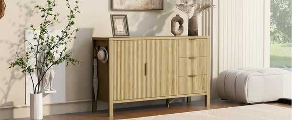 English Elm U-Style Modern Wave-Pattern Sideboard With 3 Drawers, Stylish Buffet Cabinet For Organized Living Spaces N711P345172O-GIGA