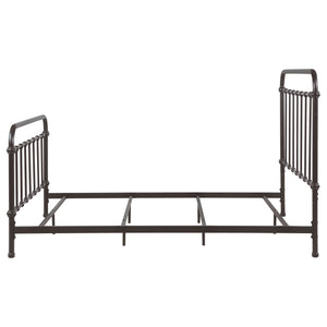 English Elm Olaleye Dark Bronze Queen Metal Spindle Panel Bed with Vintage Charm, Slatted Airflow & Six-Leg Stability B062P331061