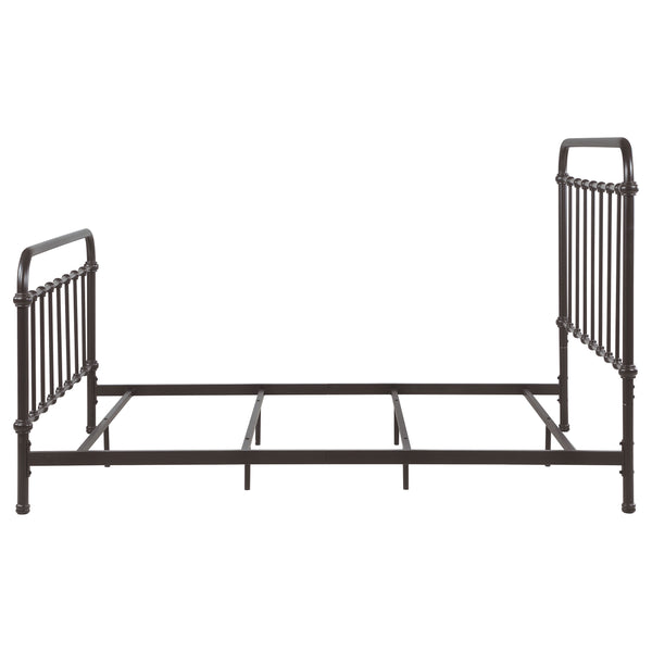 English Elm Olaleye Dark Bronze Queen Metal Spindle Panel Bed with Vintage Charm, Slatted Airflow & Six-Leg Stability B062P331061