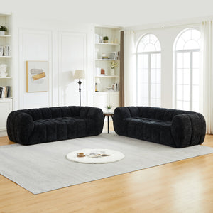 English Elm Chenille Cloud Sofa with Quilted Seat and Piano Key Backrest for Modern Living Rooms Black W834S00637