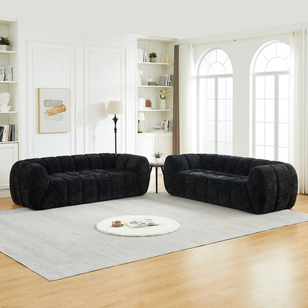 English Elm Chenille Cloud Sofa with Quilted Seat and Piano Key Backrest for Modern Living Rooms Black W834S00637