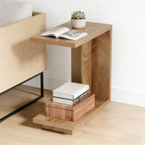 English Elm C-shaped Side Table Slatted Mdf Frame Dark Wood Finish Sofa or Bed Accent T3971P451312