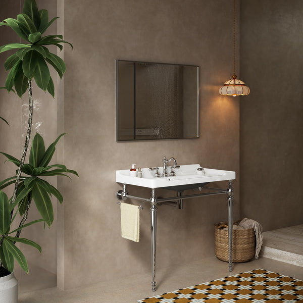 English Elm VICI 36" Bathroom Console Sink with Integrated Ceramic Basin, 3-Hole Faucet, Stainless Legs & Towel Bar Chrome,White W2615S00118