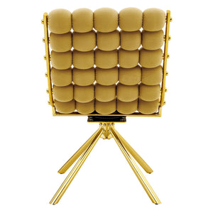 English Elm Set of 2 Dutch Velvet Bubble Backrest Dining Chairs with Sculptural Tufted Design Gold,Yellow W3875P370841