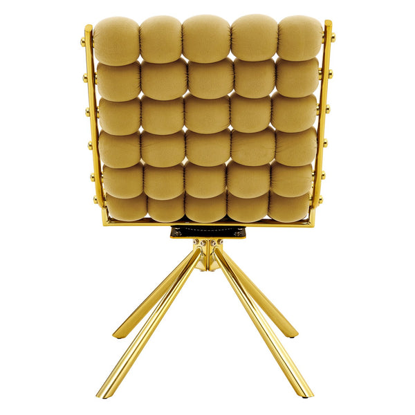 English Elm Set of 2 Dutch Velvet Bubble Backrest Dining Chairs with Sculptural Tufted Design Gold,Yellow W3875P370841