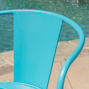English Elm Colmar Outdoor Iron Bistro Set Powder Coated Slatted Armchairs Round Patio Table Blue 56558.00MCB