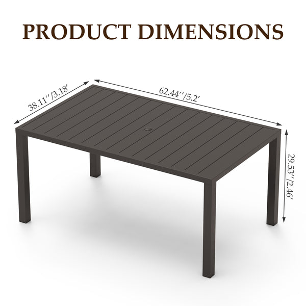 English Elm Outdoor Dining Table For 6 - Durable Rectangular Metal Patio Table With Umbrella Hole For All Seasons W1859P359856