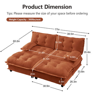 English Elm 77" Chenille Cloud Sofa Modular Sectional with Ottomans Deep Seat Lattice Cushions Orange W714S01736