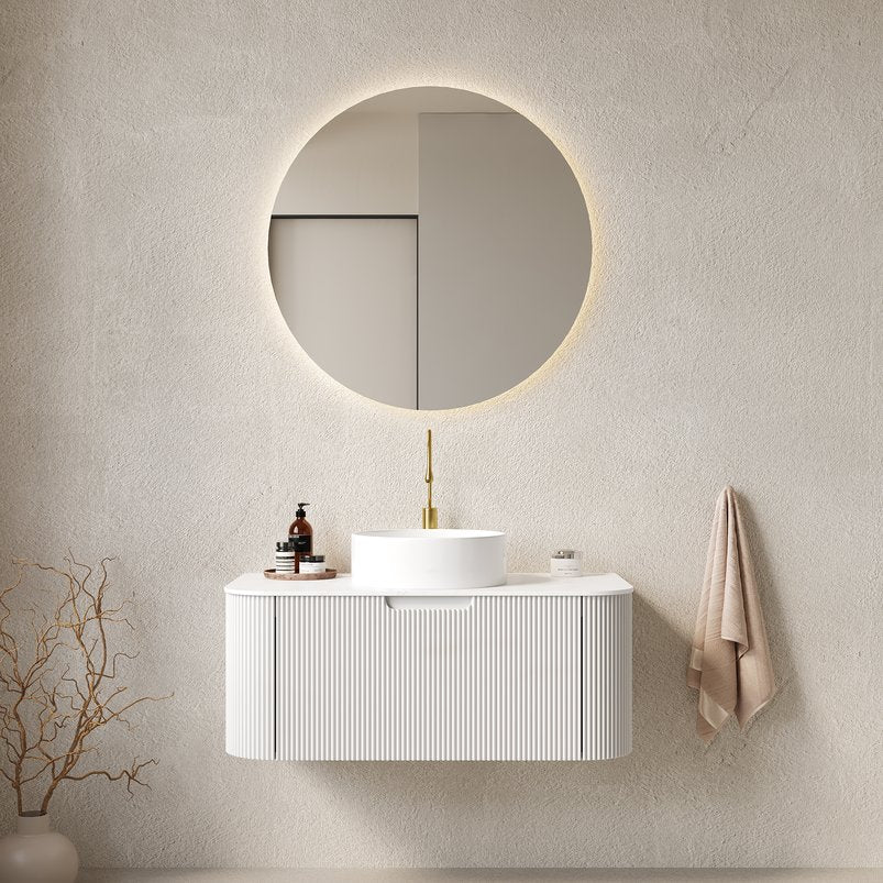 English Elm Dina 36" Wall-Mounted Bathroom Vanity With Round Sink, Stylish Curved Design And Ample Storage Space W2615S00157