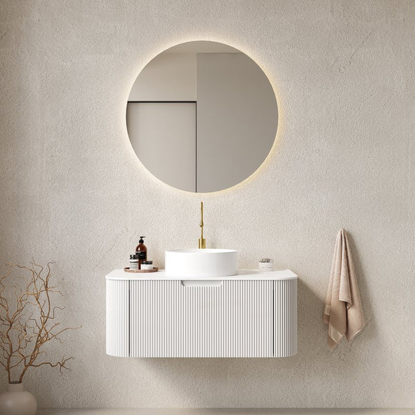 English Elm Dina 36" Wall-Mounted Bathroom Vanity With Round Sink, Stylish Curved Design And Ample Storage Space W2615S00157