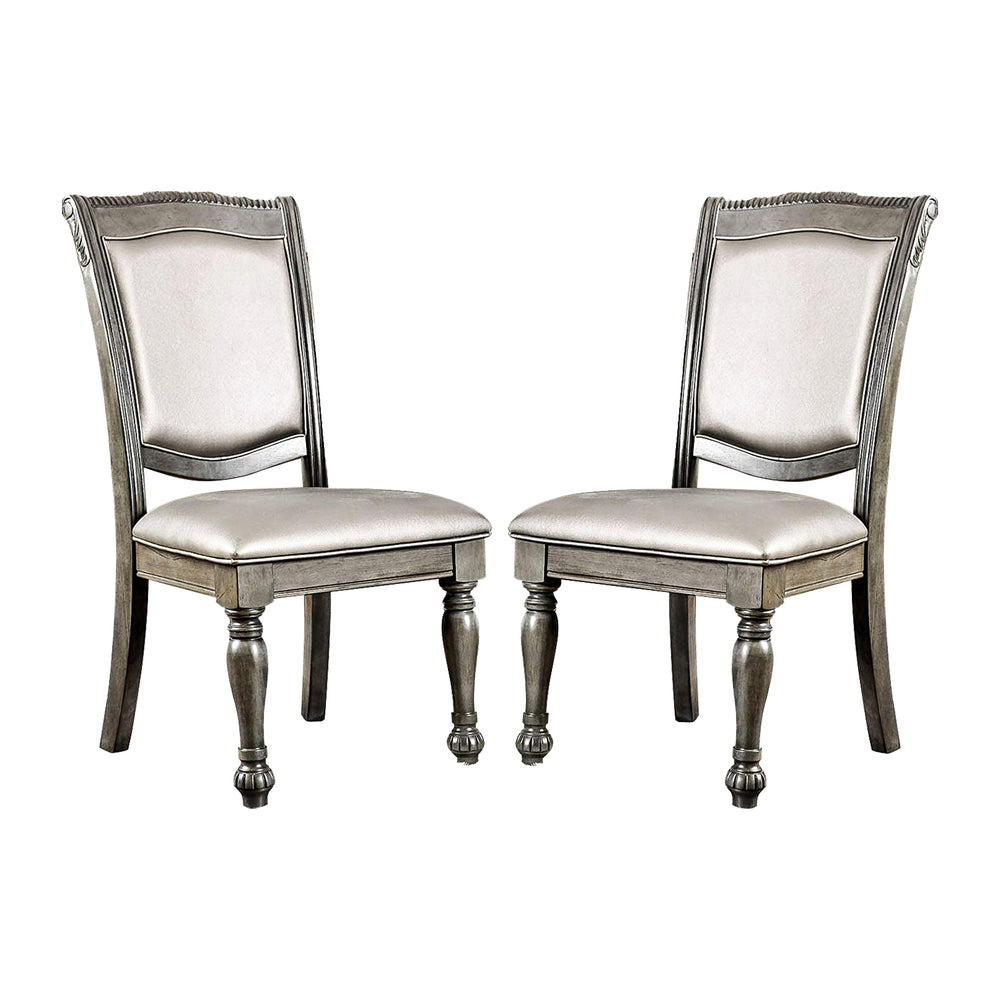 English Elm Set of 2 Gray Leatherette Upholstered Side Chairs with Silver Accents, Rope Trim & Turned Legs B016P222683