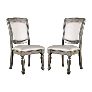 English Elm Set of 2 Gray Leatherette Upholstered Side Chairs with Silver Accents, Rope Trim & Turned Legs B016P222683