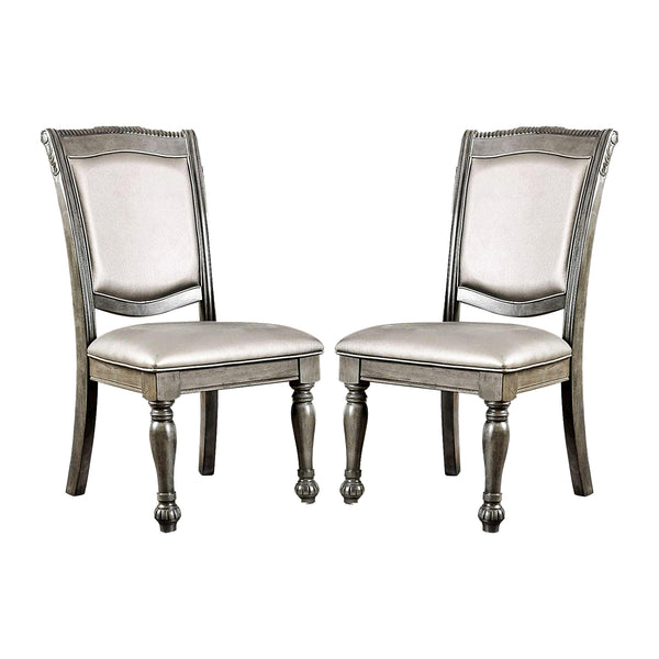 English Elm Set of 2 Gray Leatherette Upholstered Side Chairs with Silver Accents, Rope Trim & Turned Legs B016P222683