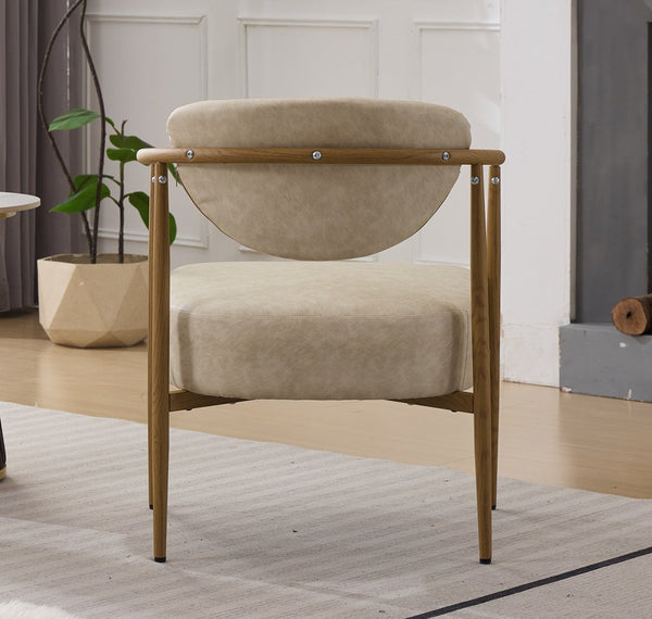 English Elm Beige Woven Fabric Dining Chair Set of Two with Wood Grain Iron Frame for Any Room W3149S00003