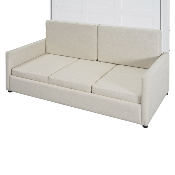 English Elm Full Size Murphy Wall Bed with Integrated Linen Sofa for Studio or Guest Room White LP000890AAK-1