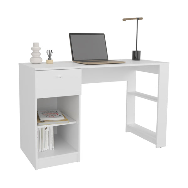 English Elm Computer desk with 3 shelves for home office organization, durable engineered wood, eco-friendly finish White 52.76 L x 47.3 W x 3.54 H B097P262380