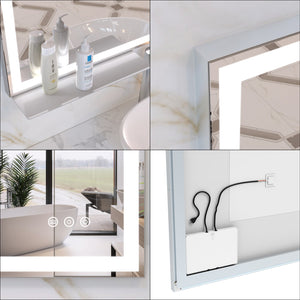 English Elm 30x36 LED Bathroom Mirror Silver Frame, Touch Dimmer, Anti-Fog, IP44 Waterproof, Tray Shelf, Smart Memory Lights W708P176757